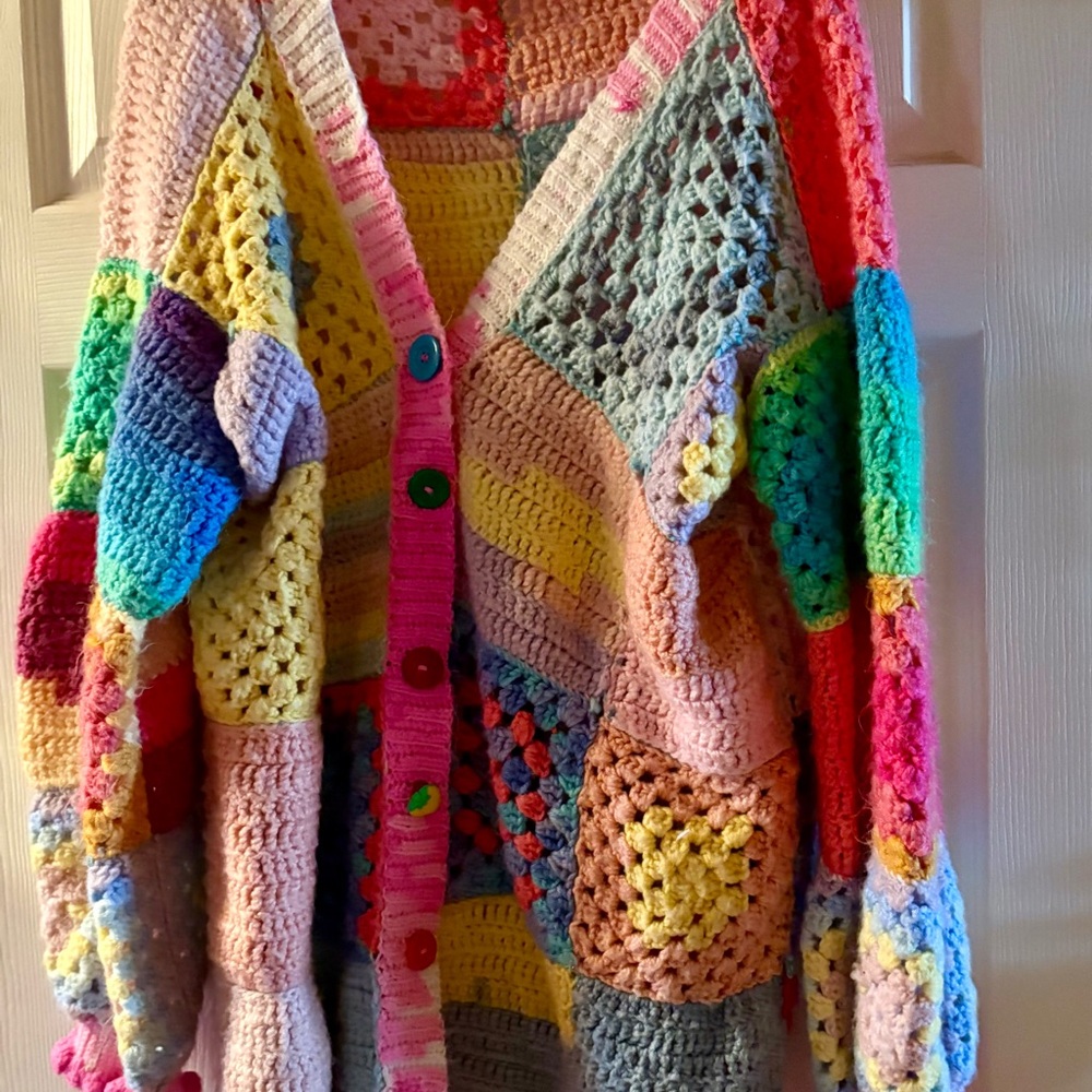 Colorful Patchwork Crochet Cardigan - Picture 2 of 5